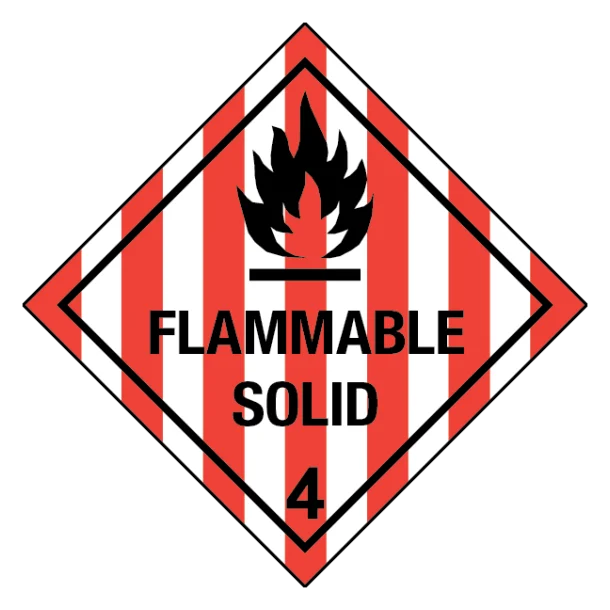 Flammable solid, klasse 4 fareseddel