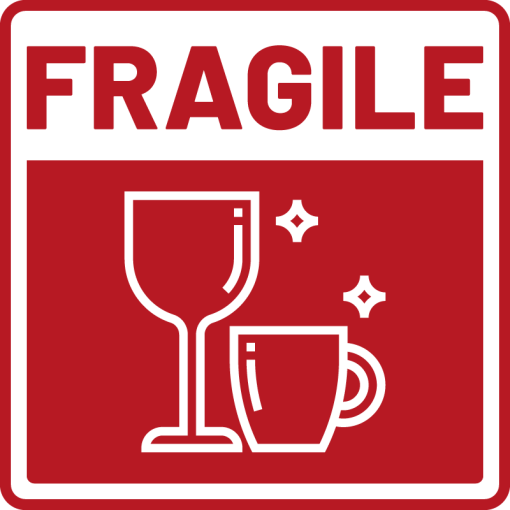 Fragile med glas skilt