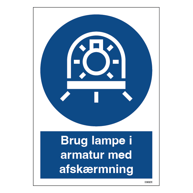 Brug lampe i armatur med afskærmning skilt