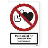 Ingen adgang for personer med pacemakere skilt