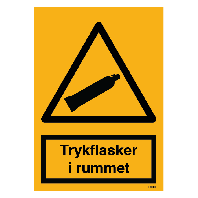 Trykflasker i rummet. Advarselsskilt