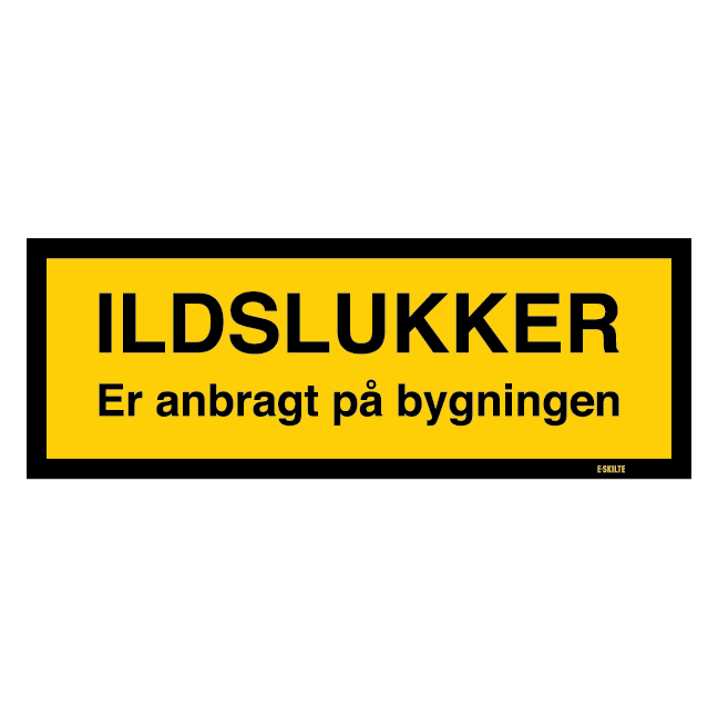 Ildslukker er anbragt på bygningen. skilt