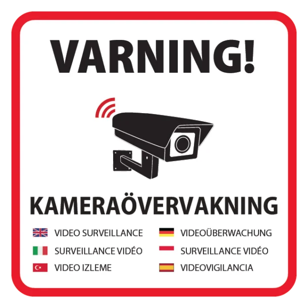 Advarsel! Videoovervågning 7 sprog skilt