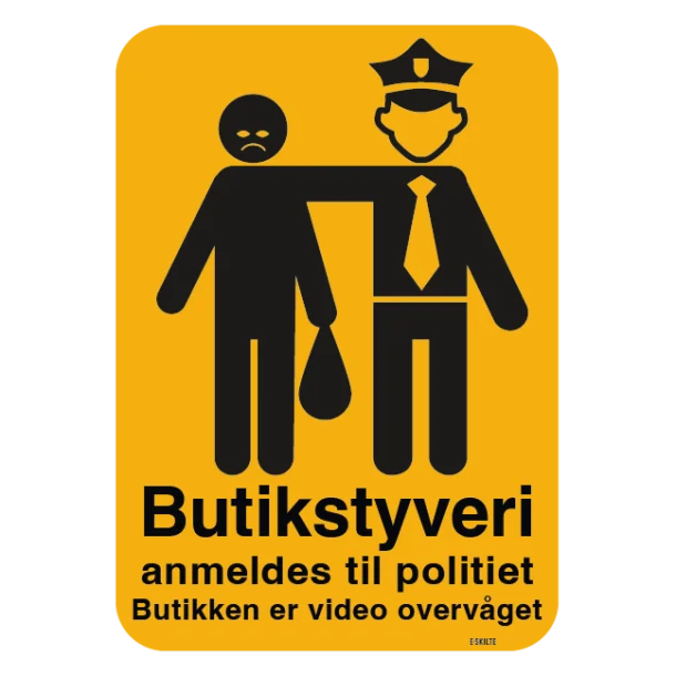 Butikstyveri anmeldes til politiet Butikken er video overvåget (gul) skilt