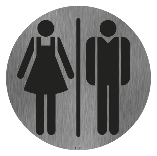 Dame mand toiletskilt rundt på børstet stålfolie Skilt