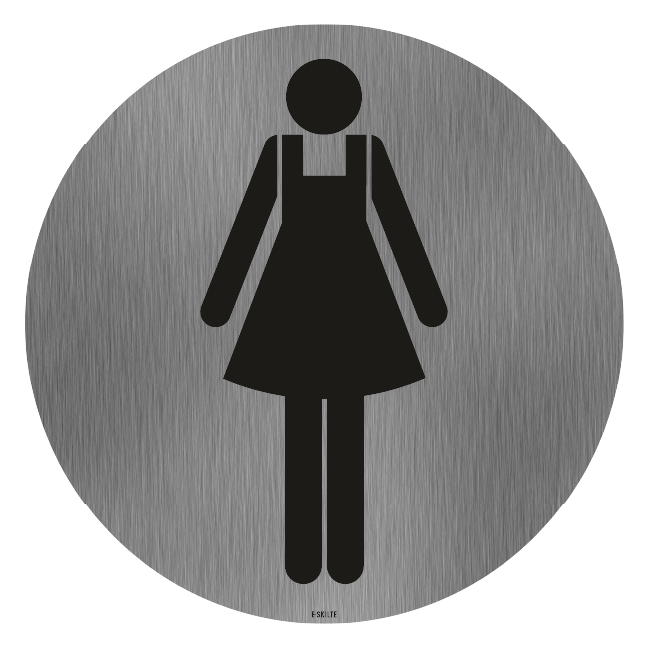 Dame toiletskilt rundt på børstet stålfolie Skilt