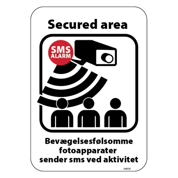 Secured area Bevægelssfølsomme fotoapparater sender sms ved aktivitet skilt