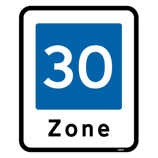 E53 Område med fartdæmpning. Zone skilt