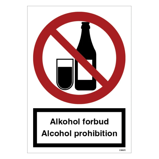 Alkohol forbudsskilt med tekst