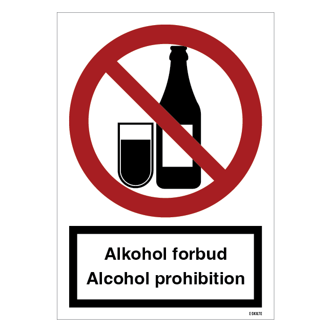 Alkohol forbudsskilt med tekst