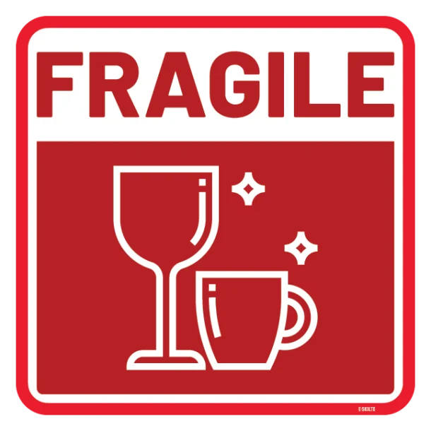 Fragile skilt med glas