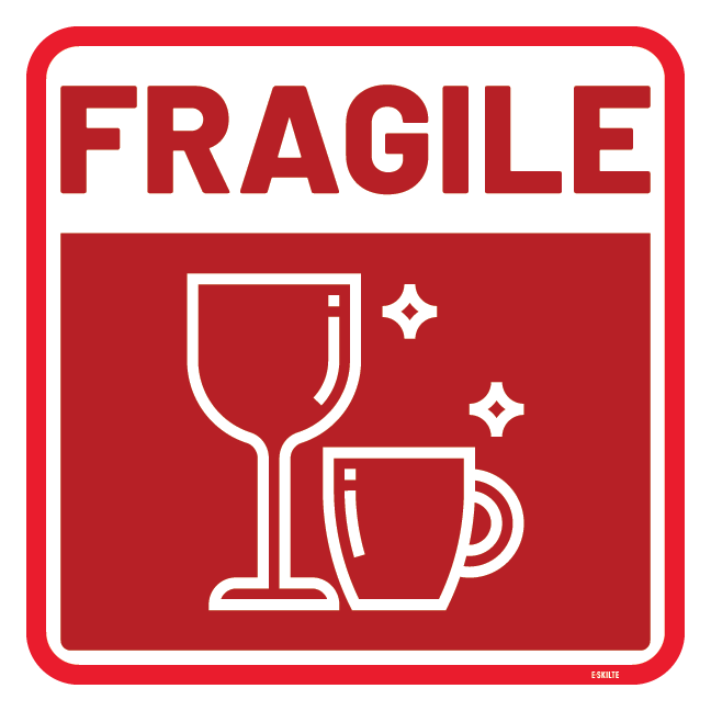 Fragile skilt med glas