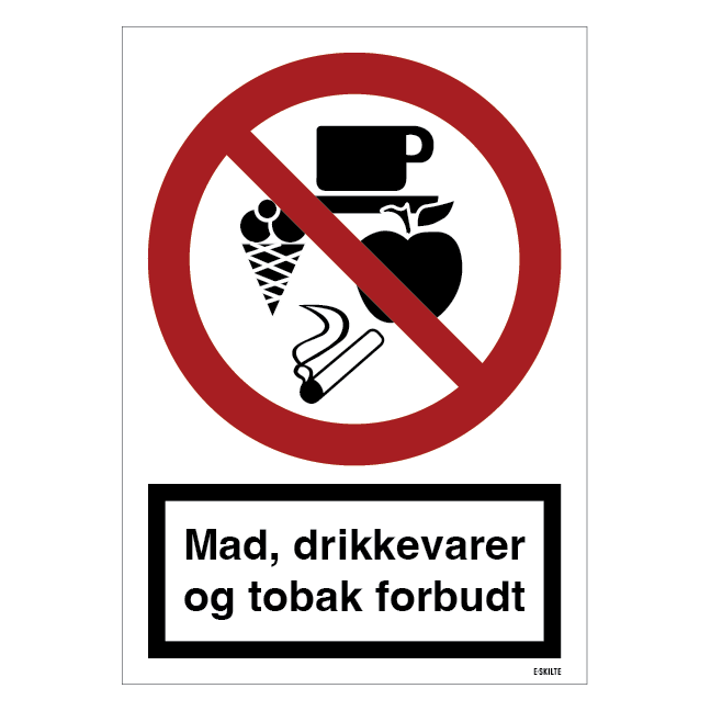 Mad-drikkevare og tobak forbudt skilt