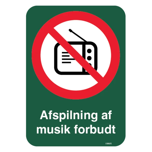 Afspilning af musik forbudt. Forbudsskilt