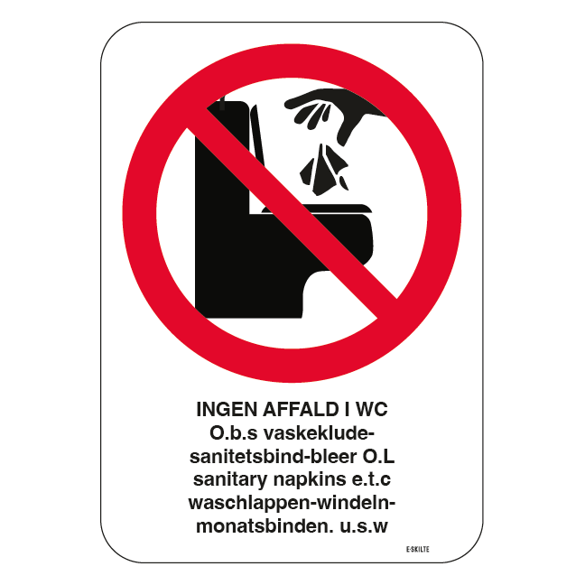 Ingen affald i wc. Forbudsskilt