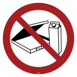 Forbudsskilt - Ikke mælke, juice og Pizza kartoner
