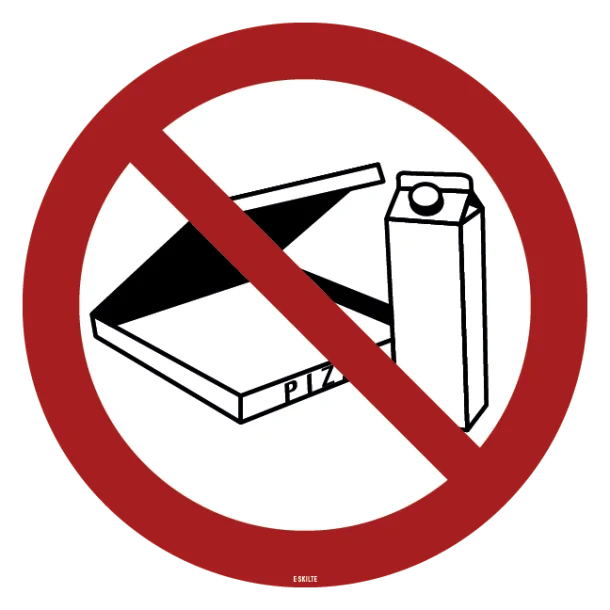 Forbudsskilt - Ikke mælke, juice og Pizza kartoner