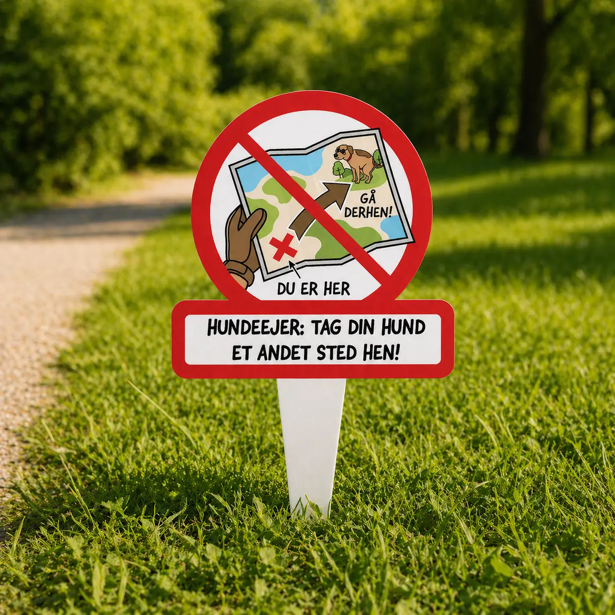 Hundeejer tag din hund et andet sted hen skilt med spyd - Billede 3