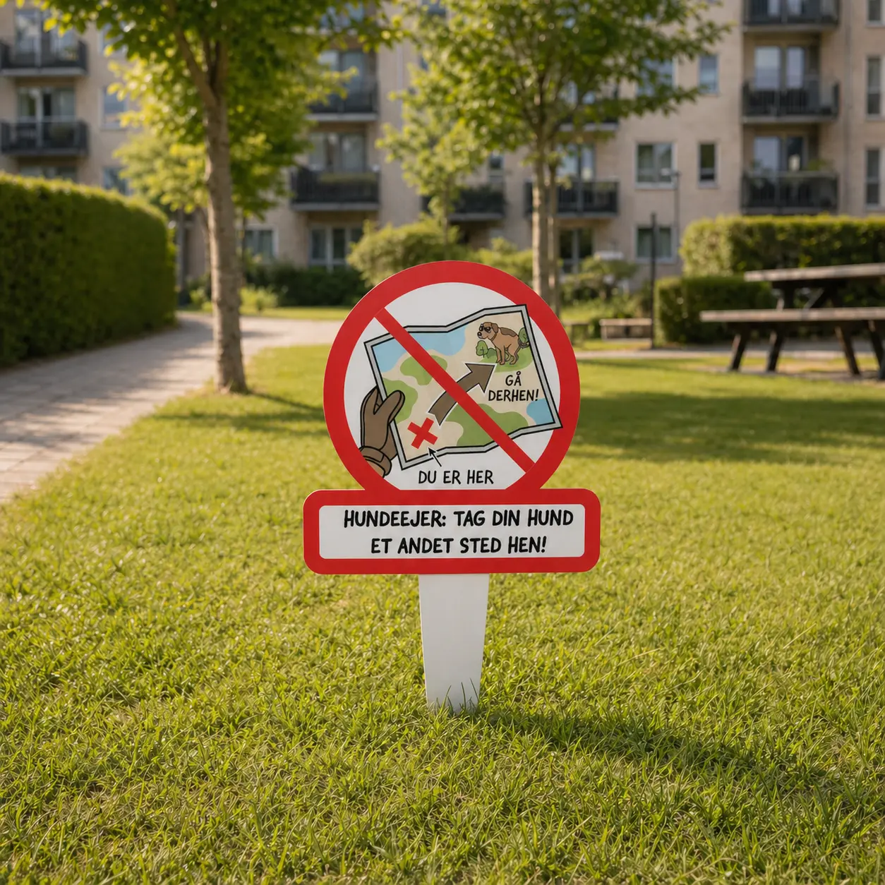 Hundeejer tag din hund et andet sted hen skilt med spyd - Billede 4