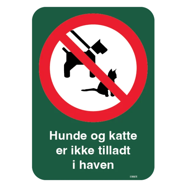 Hunde og katte er ikke tilladt i haven skilt