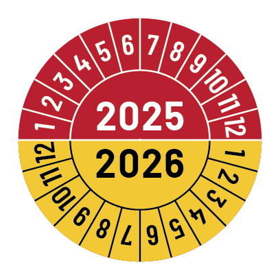 Kalibreringsmærker for 2024-2025 i blå og rød, Selvklæbende, Ø30mm