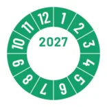 Kalibreringsmærker for 2026 i gul med logo, Selvklæbende, Ø30mm