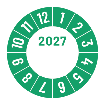 Kalibreringsmærker for 2026 i gul med logo, Selvklæbende, Ø30mm