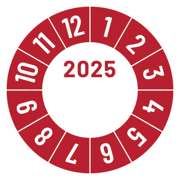 Kalibreringsmærker for 2025 i rød med logo