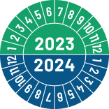 Kalibreringsmærker for 2023-2024 i grøn og blå, Selvklæbende, Ø30mm