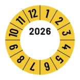 Kalibreringsmærker for 2025 i rød med logo, Selvklæbende, Ø30mm