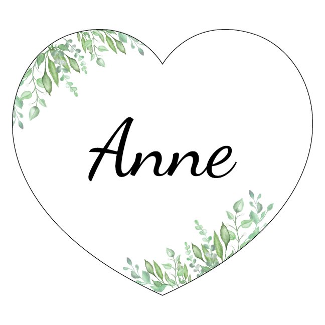 Hjerteformede bordkort med blade til konfirmation