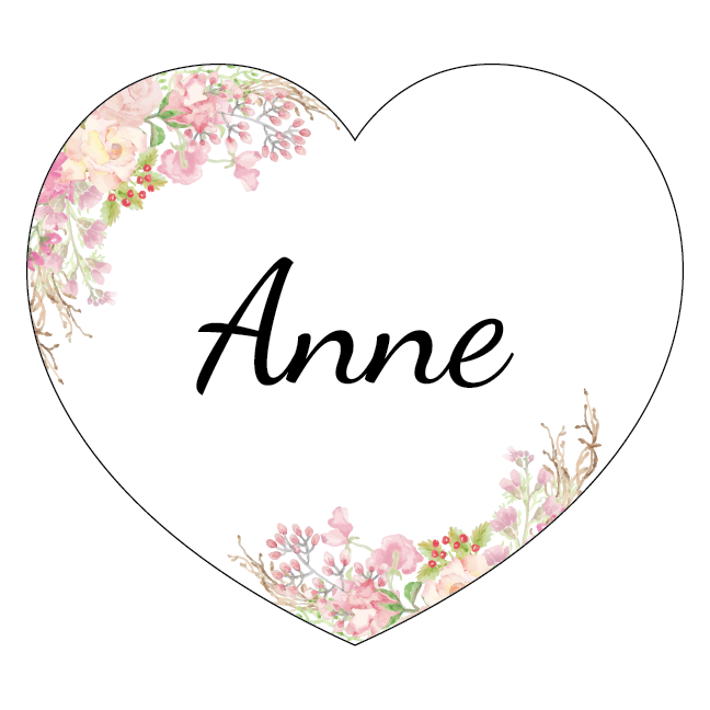 Hjerteformede bordkort med blomster til konfirmation