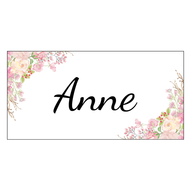 Rektangulære bordkort med blomster til konfirmation