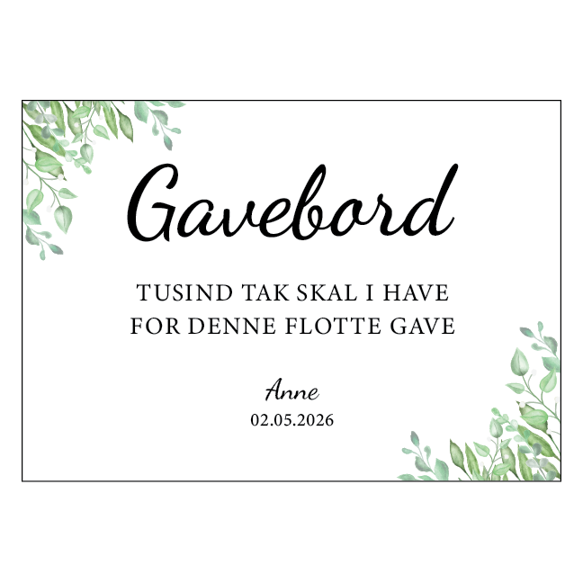 Gavebordsskilt til konfirmation med bladmotiv – design 2