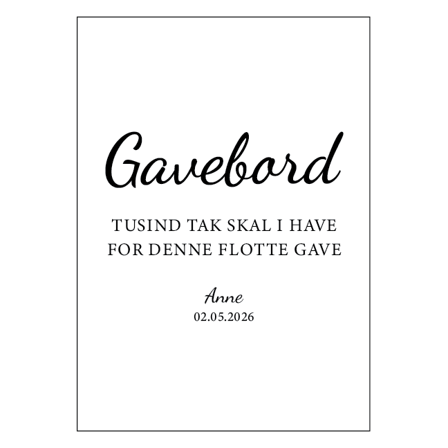 Gavebordsskilt til konfirmation med enkelt tekstdesign – design 1