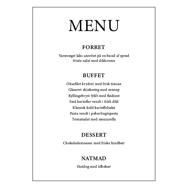 Klassisk konfirmationsmenu til buffet – design 1