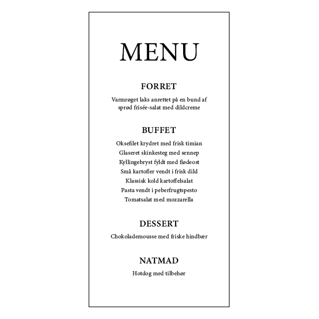 Klassisk konfirmationsmenu til buffet – design 2