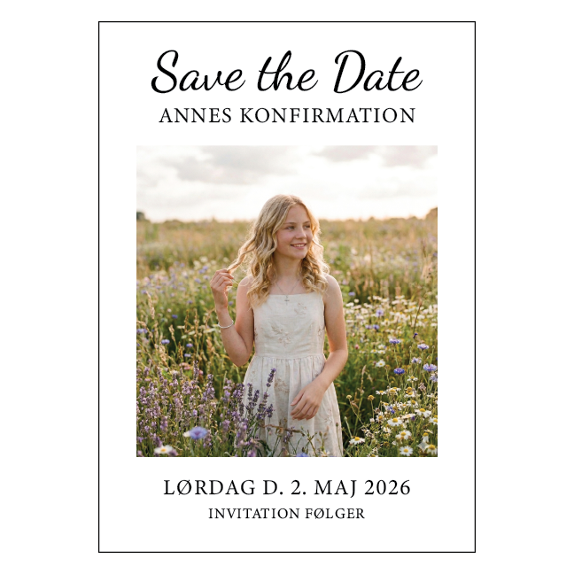 Save the date konfirmationsskilt med eget billede - design 1