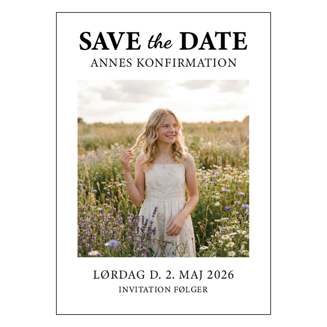Save the date konfirmationsskilt med eget billede - design 2