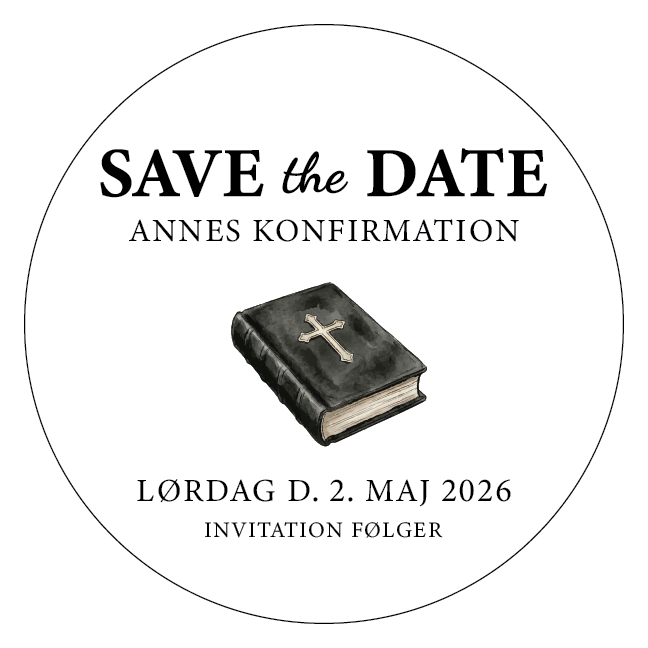 Rundt save the date konfirmationsskilt med bibelmotiv