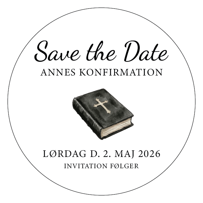 Rundt save the date konfirmationsskilt med bibelmotiv - moderne