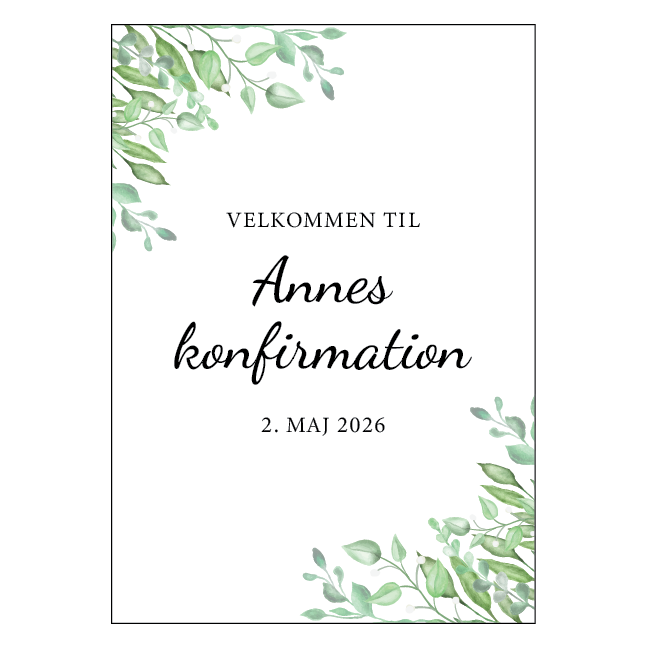 Konfirmationsskilt velkomst med blade