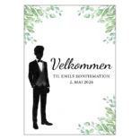 Konfirmationsskilt velkomst dreng med blade