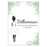 Konfirmationsskilt velkomst pige med blade