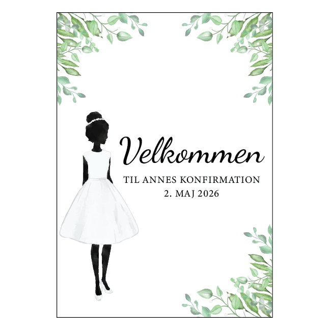 Konfirmationsskilt velkomst pige med blade