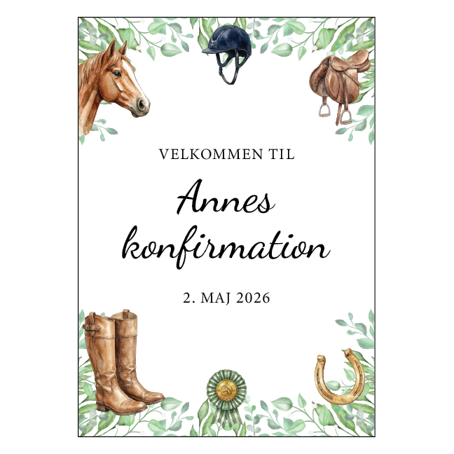 Konfirmationsskilt velkomst med ridning