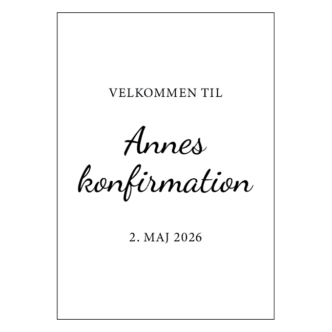 Konfirmationsskilt velkomst med egen tekst