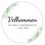 Rundt konfirmationsskilt velkomst med blade