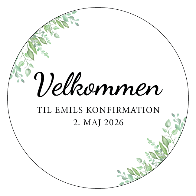 Rundt konfirmationsskilt velkomst med blade