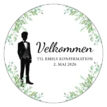 Rundt konfirmationsskilt velkomst dreng med blade